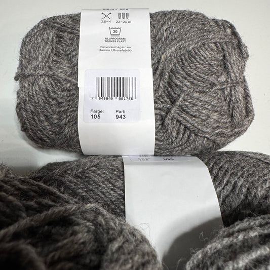 Rauma 3-tråds strikkegarn - Mørk grå melert 200g