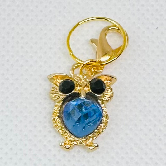 Maskemarkør - Blå ugler rinestones - gullfarget