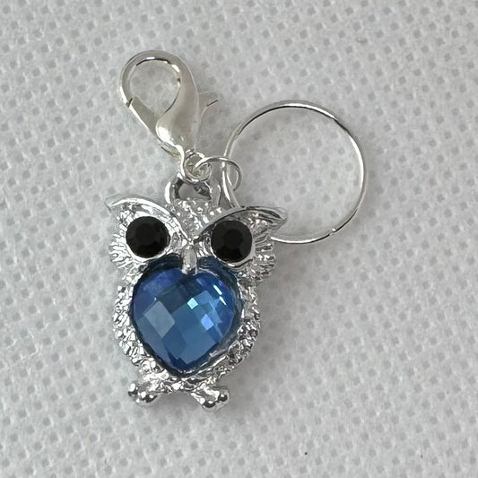 Maskemarkør - Blå ugler rinestones - sølvfarget