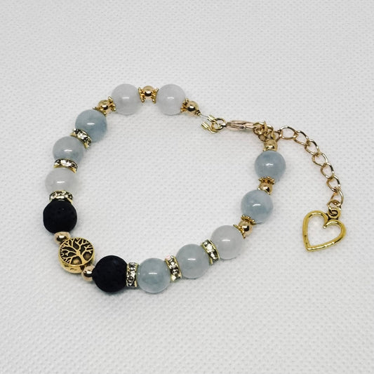 Armbånd i akvamarin og lava stener med rhinestone