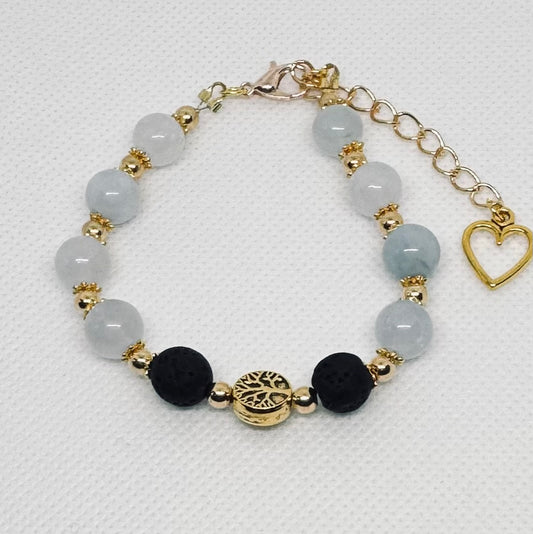 Armbånd i akvamarin og lava stener 8mm