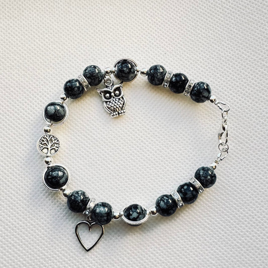 Armbånd i gråtoner knust jade - Livets tre