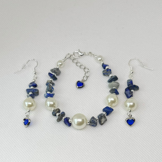 Smykkesett i krystall og akrylperler - blånyanser