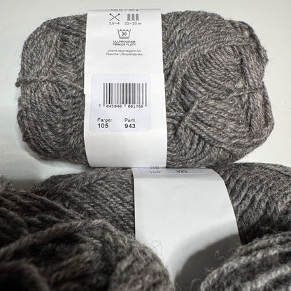 Rauma 3-tråds strikkegarn - Mørk grå melert 200g