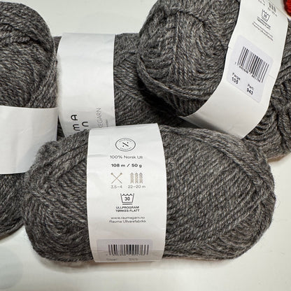 Rauma 3-tråds strikkegarn - Mørk grå melert 200g