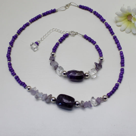 Håndlaget smykkesett med ametyst