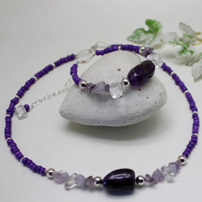 Håndlaget smykkesett med ametyst
