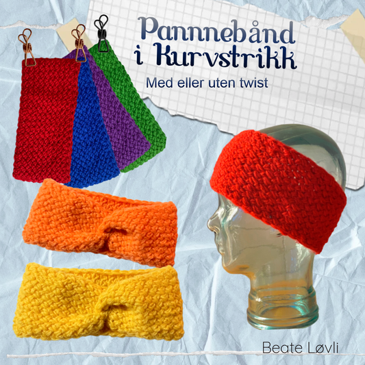 Pannebånd i kurvstrikk - Strikkeoppskrift