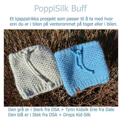PoppiSilk Buff vist som samlingsbilde med tekst rundt