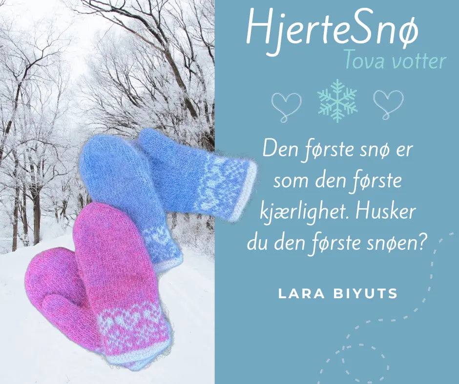 SnøHjerte Tova votter på samlingsbilde med tekst