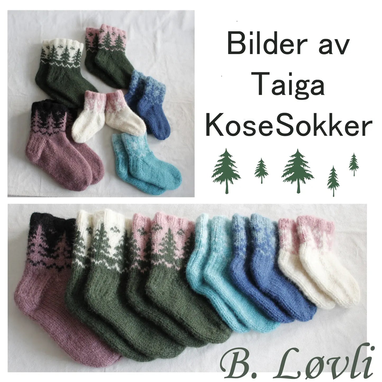 Taiga KoseSokker tova sokker vist på samlingbilde med alle størrelser 