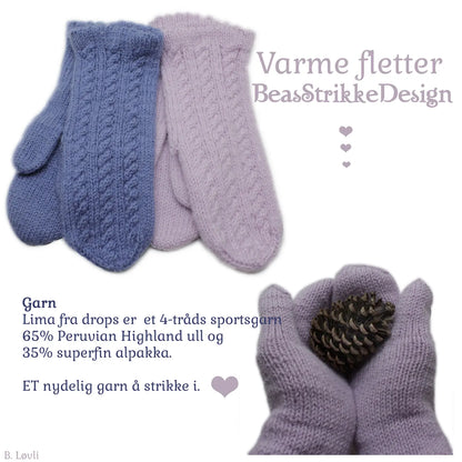 Varme Flettevotter samlingbilde fra ulike vinkler og med tekster